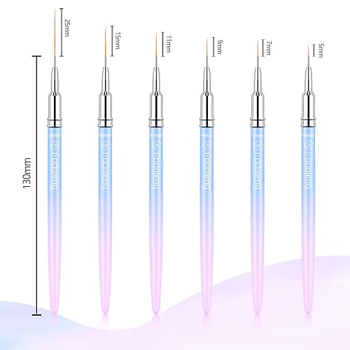 Miniatura 2 de Cepillo delineador para uñas, 6 pinceles finos para arte de uñas, cepillo profesional para detalles de uñas para esmalte de gel, tamaños de
