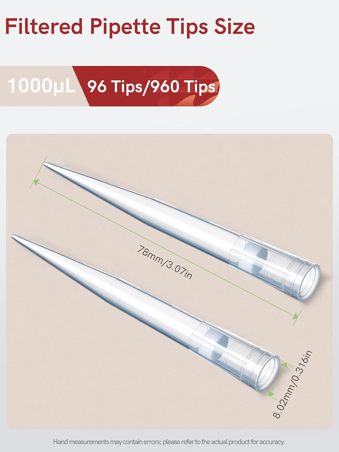1000ul Sterile Filter Pipette Tips, Universal 1mL Tip, 960 Tips | Sterile, Dnase/Rnase Free, Non Pyrogen, Autoclavable, PP, Low Retention, Lab Research Use, Fit for Major Pipettor Brands