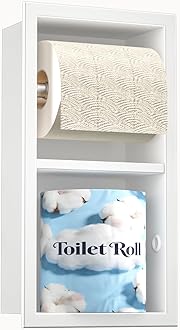 Recessed Toilet Paper Holder, Double Roll Toilet Tissue Holder for Bathroom Remodel, in Wall Toilet Paper Niche Modern Style (White)