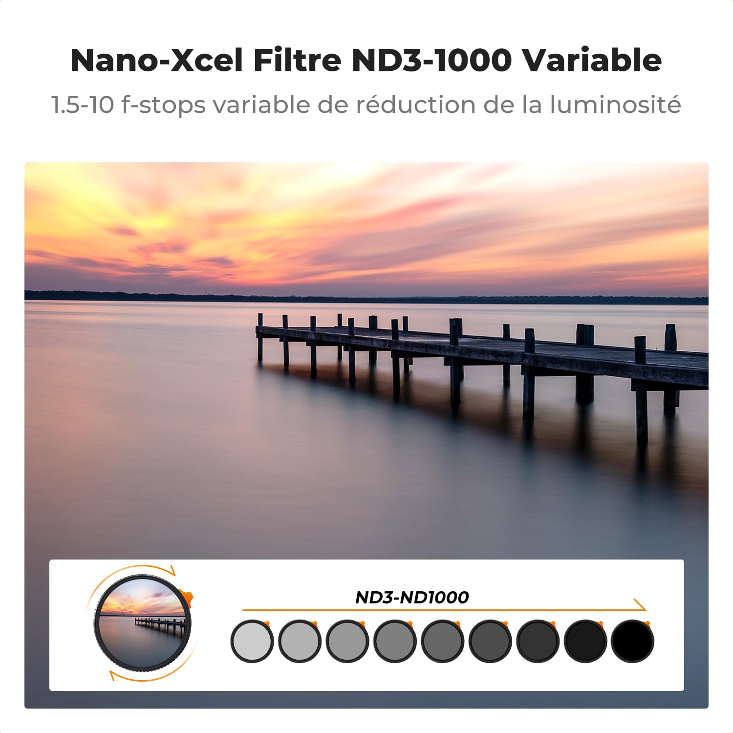 K&F CONCEPT Filtre ND3-1000 77mm Nano-X Variable 1.5-10 F-Stops Densité Neutre Slim HD Résistant à l'eau Anti-Rayures pour Objectif Appareil Photo
