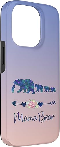 Miniatura 3 de Funda para iPhone 14 Pro Azul Verde Azulado Púrpura Floral Mama Oso Cuatro Cachorros Azul Rosa