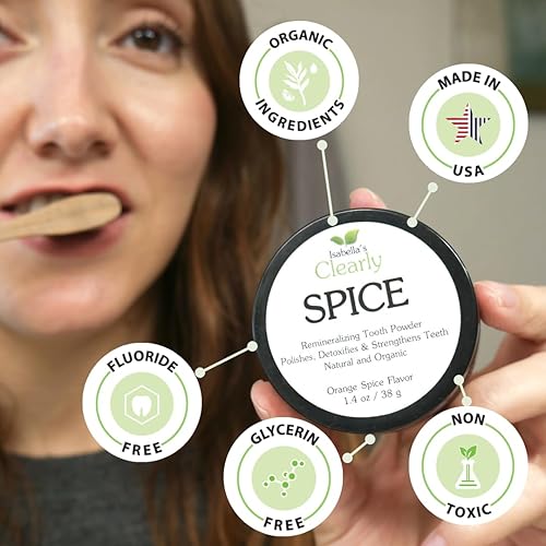 Miniatura 4 de Isabella's Clearly Spice - Polvo de dientes remineralizante  Pasta dental natural blanqueadora sin flúor para adultos, niños, dientes y encías
