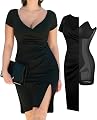 Popilush Womens Shapewear Midi Dress Ruched Bodycon Pencil Dresses Built in Bra Work Wedding Guest Cocktail