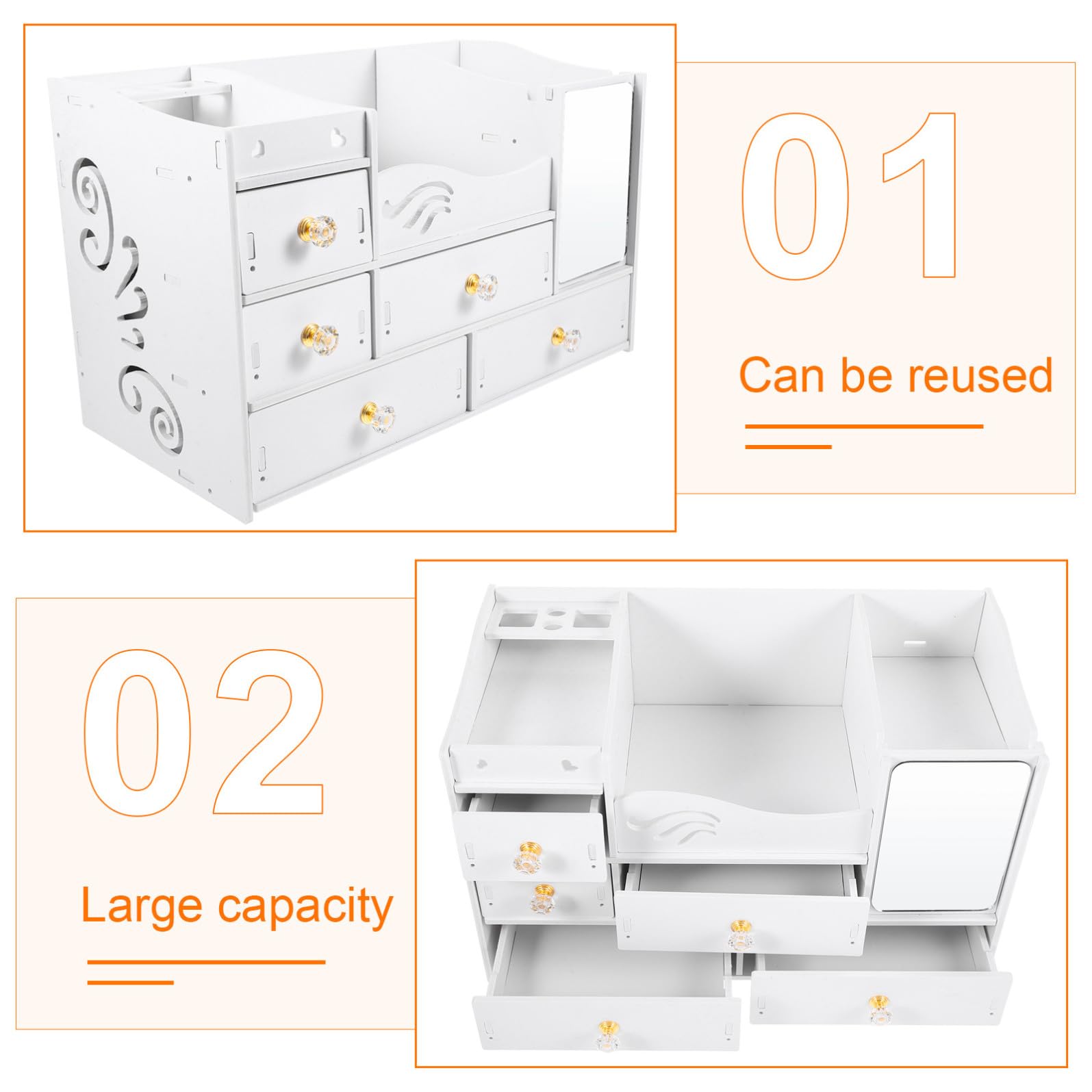 Scatola Organizer Trucchi con Cassetti, Pvc Bianco, Capienza Grande | Porta Cosmetici da Tavolo, Accesso Rapido e Ordine Quotidiano, Stile Semplice e Decorativo