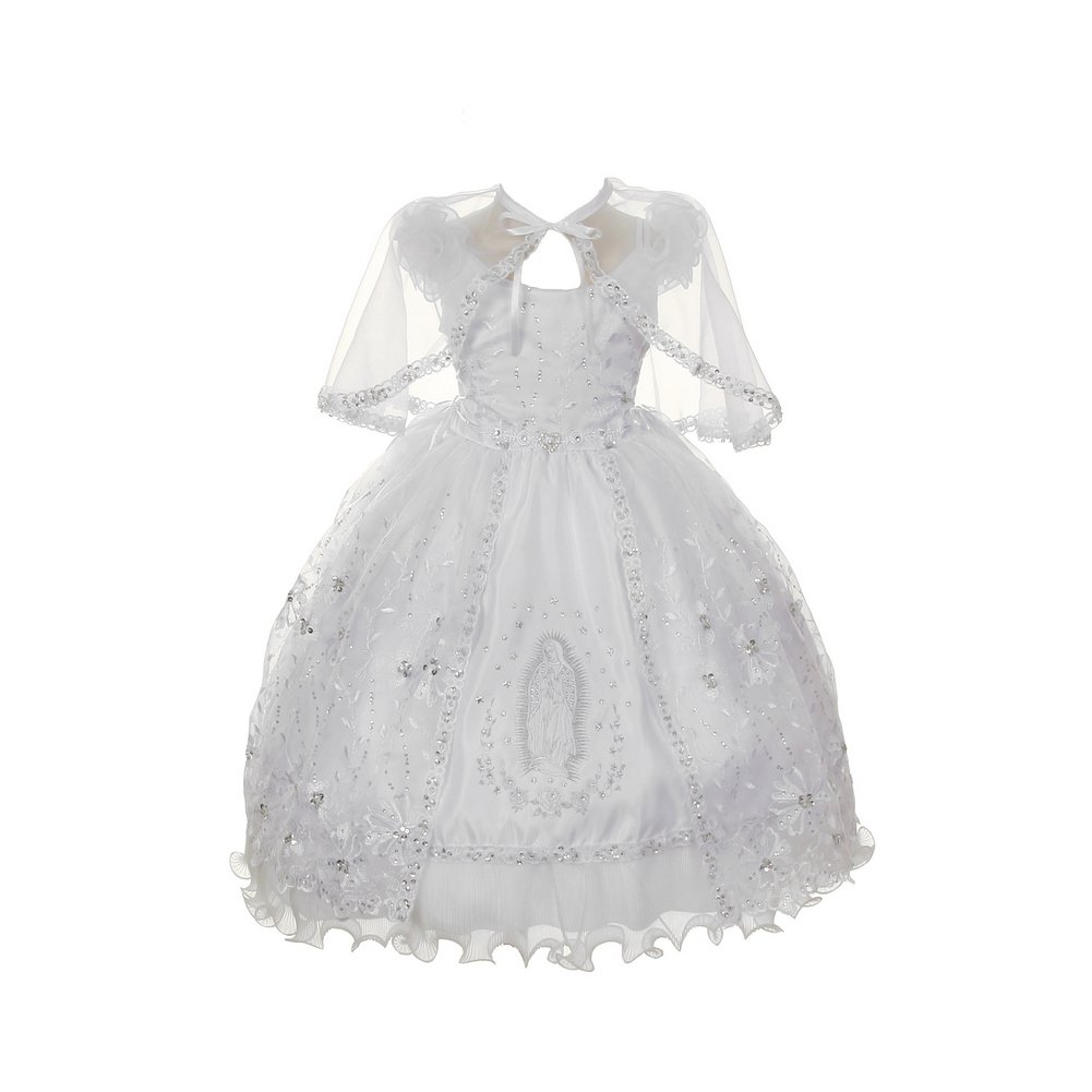 Rain Kids Little Girls White Organza Rhinestone Baptism Cape Dress 2T