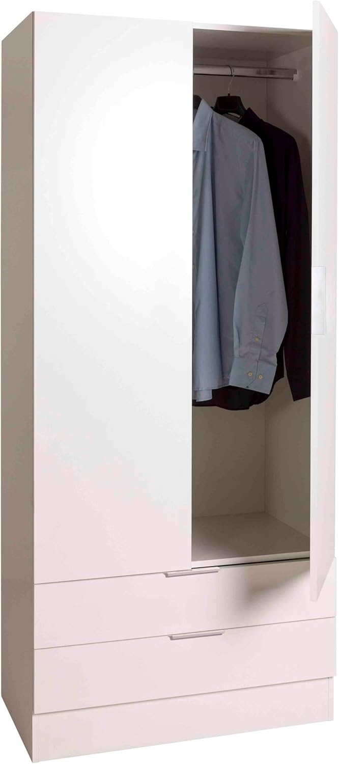 Interior view of the Composad ESPRESSO Line Wardrobe with one door open, showing the hanging rail and stored clothing.