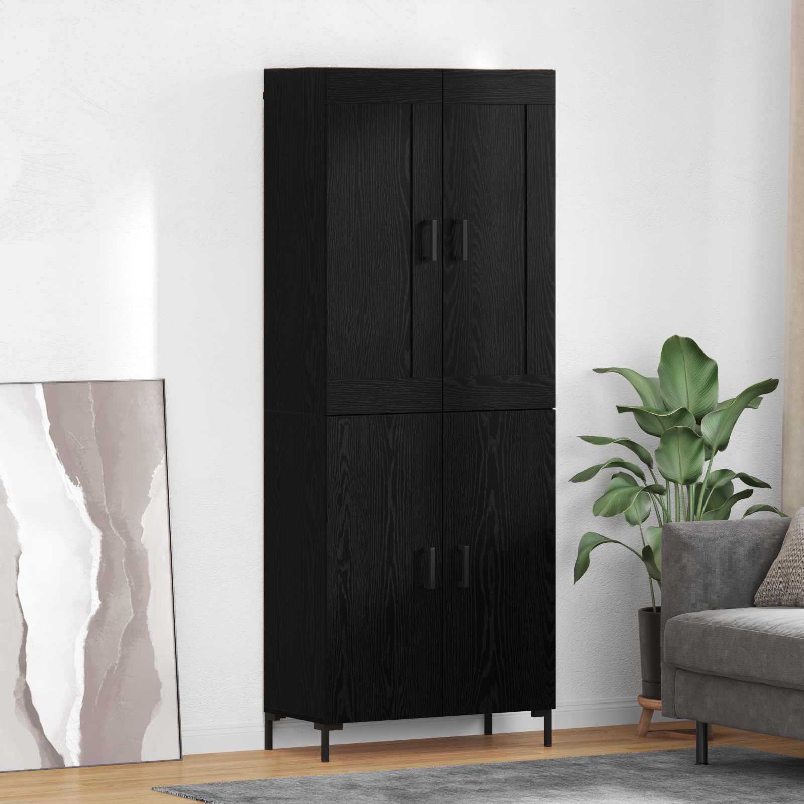 Aparador negro de roble en 2 piezas con 4 puertas y patas de metal para comedor