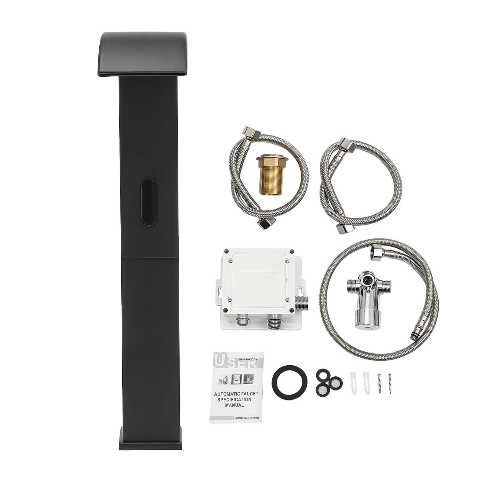Miscelatore per lavabo, con sensore a infrarossi, miscelatore monocomando, rubinetto automatico del sensore per casa, ristorante, centro commerciale (nero)