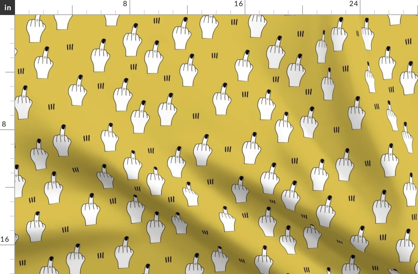 Spoonflower Fabric - Mustard Yellow Hands Middle Finger Adult Profane Printed on Organic Cotton Sateen Fabric by The Yard - Sewing Quilting Apparel Home Decor