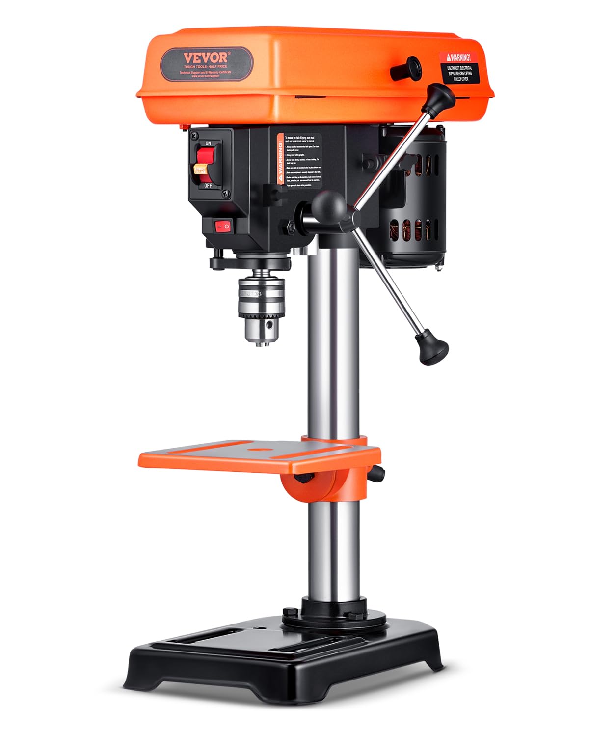 VEVOR 8 in Benchtop Drill Press, 2.3A Induction Motor, Tabletop Drilling Machine with 750/1140 / 1740/2340 / 3200 RPM Adjustable Speed, 0-45° Tilting Worktable, LED Work Light, for Wood Metal