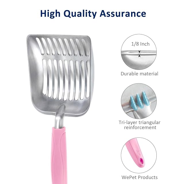 Foto 4 de 5 de WePet Cuchara de arena para gatos, tamiz de aleación de aluminio, pala de metal para gatitos, pala profunda