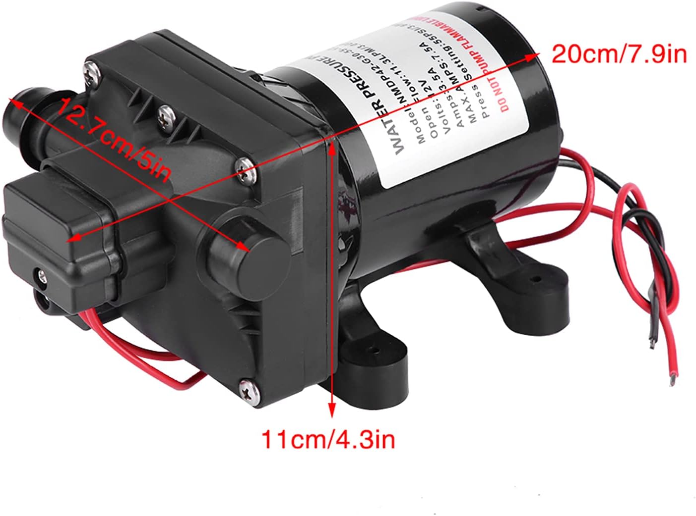 RV, 12V DC, 3 Gallons Per Minute 7.5 Amps Self Priming RV Water Pressure Pump, 55 PSI with Pressure Switch, for RV Marine Camping Yacht