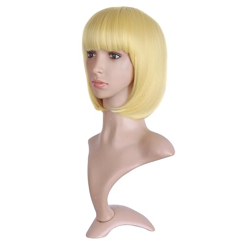 Miniatura 31 de MapofBeauty 12 pulgadas/11.8 in moda señora recta recta sintética flequillo Bob peluca (negro mezclado marrón)