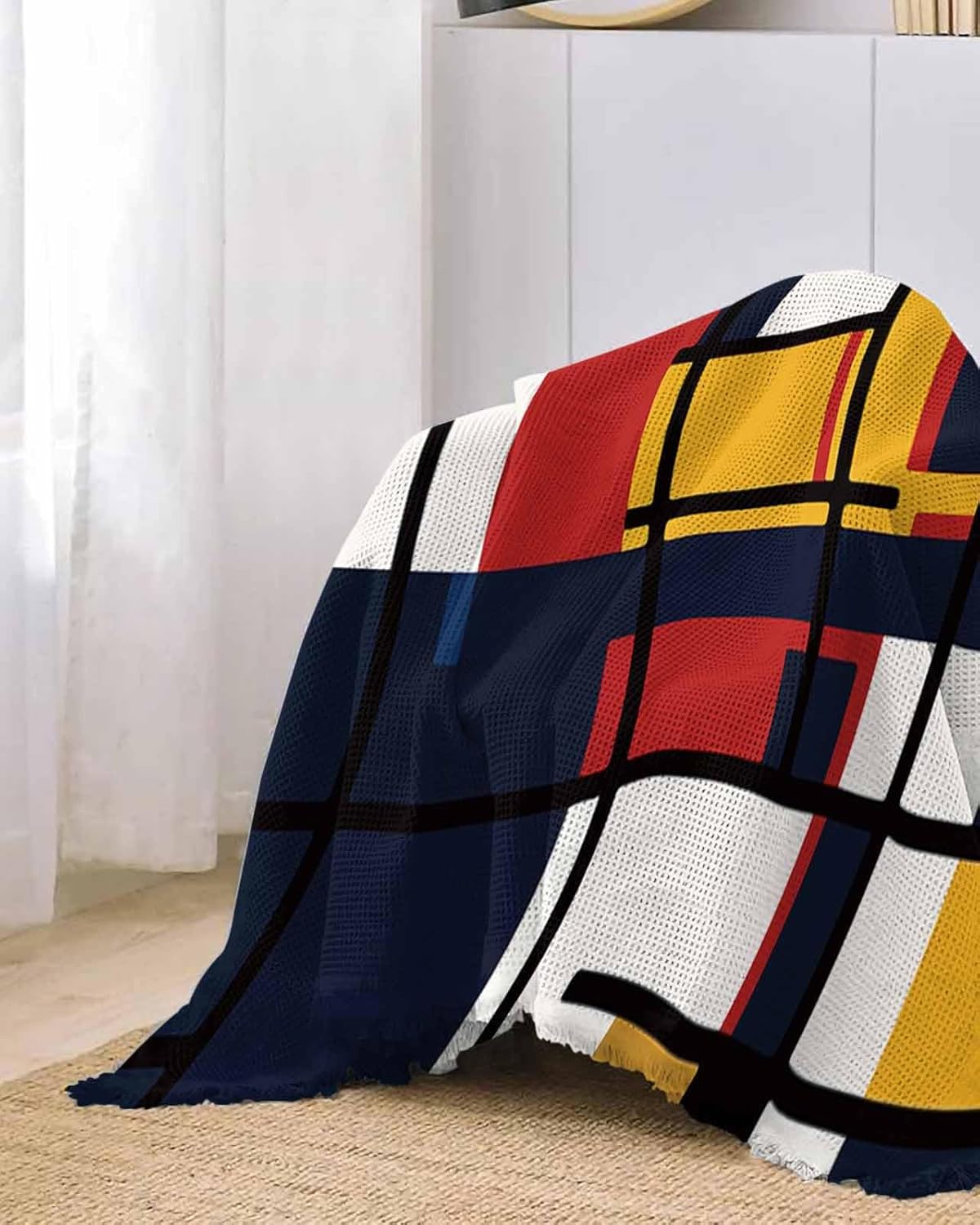 ALAGEO Couch Cover Modern Geometric Washable Sofa Covers with Tassel Mondrian Abstract Art Decorative Sofa Slipcover Protector 71" x 91"