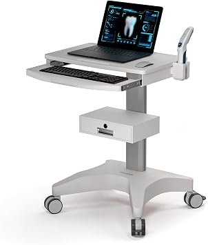 POCHAR Medical Trolley Cart with Oral Scanner Holder & Laptop Tray, Drawer | Heavy-Duty Adjustable Height Rolling Laptop Desk Cart for Clinics, Hospitals, Beauty Salons, Office Mobile Workstation Cart