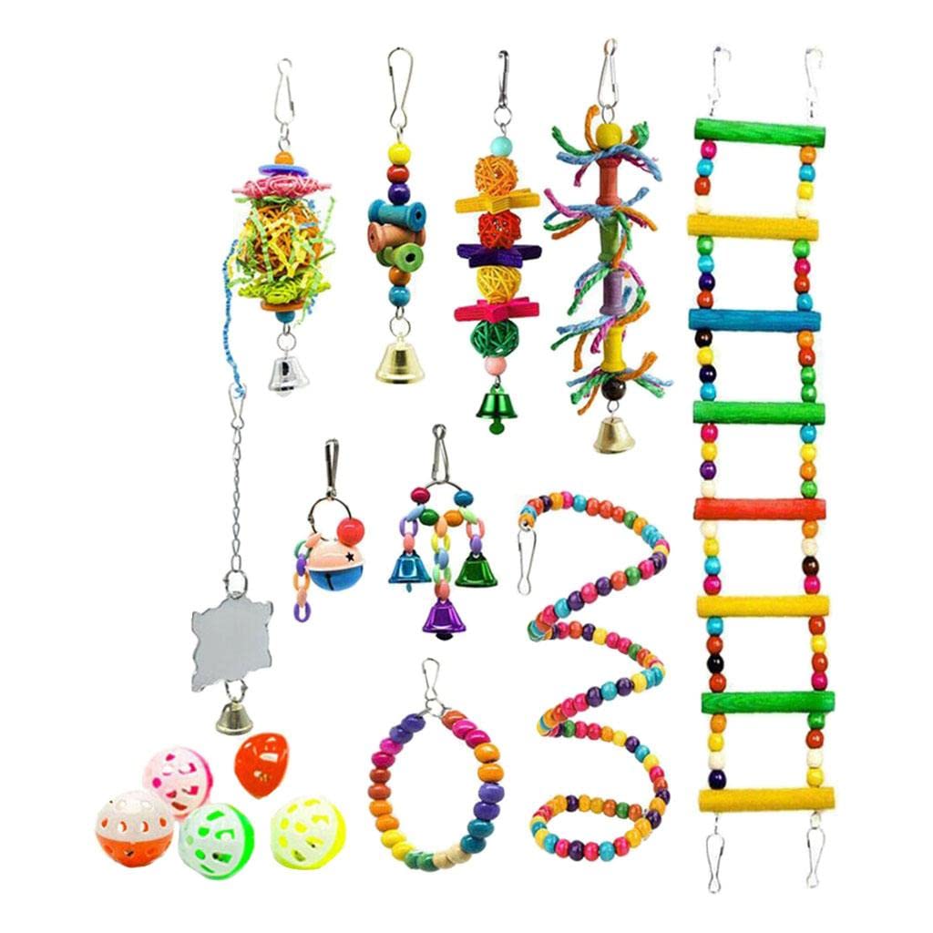 Kit de 15 Jouets pour Perroquets, échelle pour Cage, Accessoires pour Perruches et Jouets Suspendus