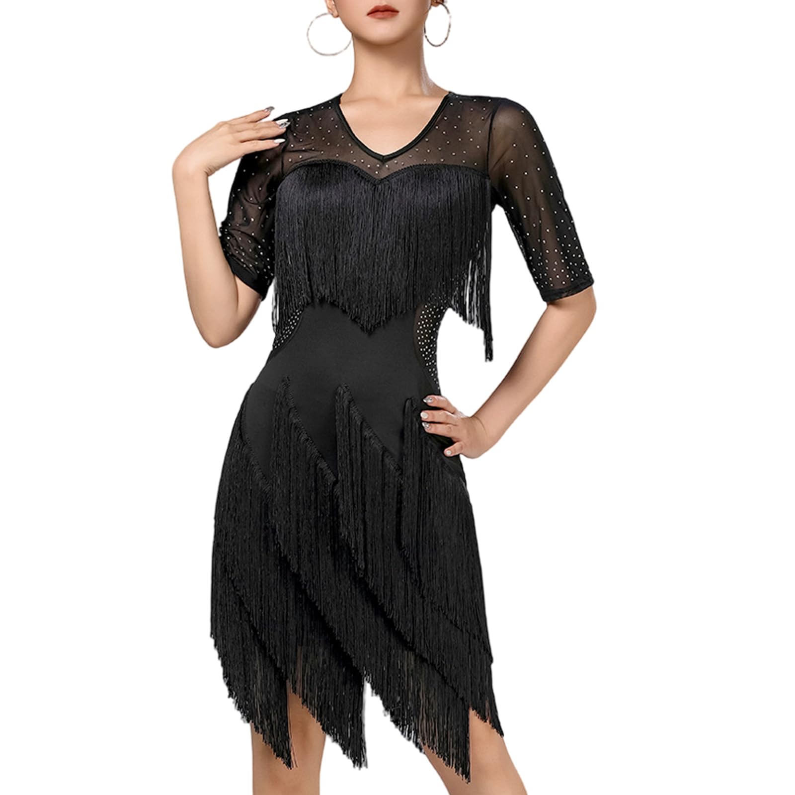 Robe latine à franges dynamiques et paillettes pour scène officielle - 7