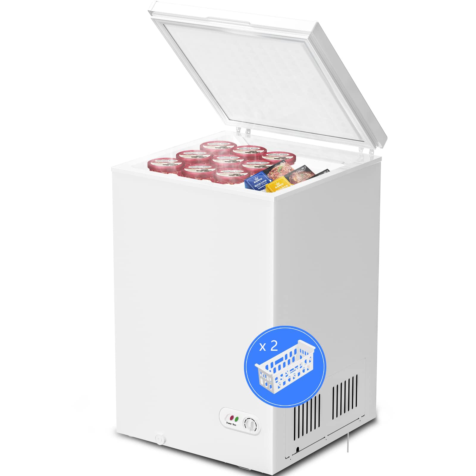 Kismile 3.5 Cubic Feet Chest Freezer With 2 Removable Baskets Free Standing Top Open Door Small Deep Freezer With Adjustable Temperature For Home/Kitchen/Office/Bar (3.5 Cubic Feet, White) | Fridge.com