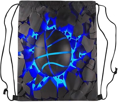 jejeloiu Basketball Sports Drawstring Sackpack 13"x15.7" Gaming Sports Drawstring Backpack Women Men Blue Ombre Drawstring Bags Ball Games Waterproof Cinch Bag