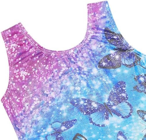 BAOHULU Gymnastics Leotards for Girls Kids Sparkle Tank Biketards with Shorts Dance Outfit, Rainbow Butterfly, 6-7 Years - 2