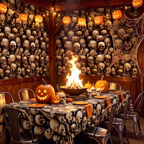 Image of Kochorie 100 Ft x 54 Inch Halloween Graveyard Skeleton Tablecloth Roll with Cutter Box Waterproof Plastic Horror Theme Catacombs Skull Photography Backdrop for Halloween Spooky Party Decor