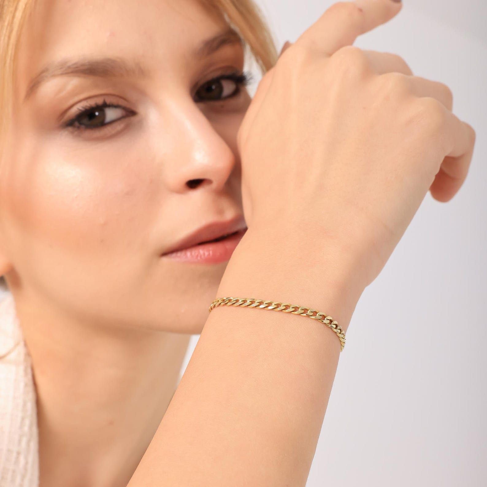 Argento sterling catena bracciale per donne, 14K oro Figaro ritorto graffetta cubano catena veneziana gioiello, Stile quotidiano