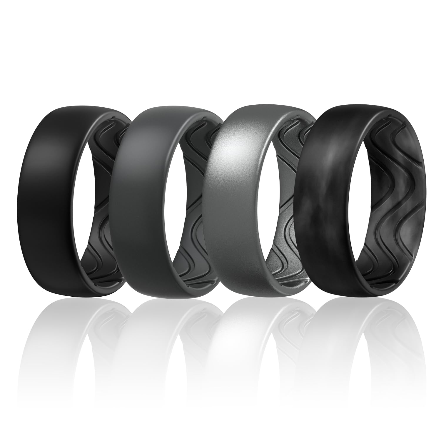 Egnaro Silicone Ring for Him, 8mm Black Flexible Men's Rubber Wedding Band