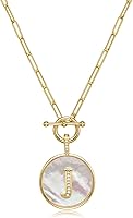 Dainty 14K Gold Filled Initial Necklace for Women - Reversible Mother-of-Pearl Pendant with CZ, 18" Adjustable Chain, Ideal Gift