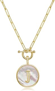 Dainty 14K Gold Filled Initial Necklace for Women - Reversible Mother-of-Pearl Pendant with CZ, 18" Adjustable Chain, Ideal Gift