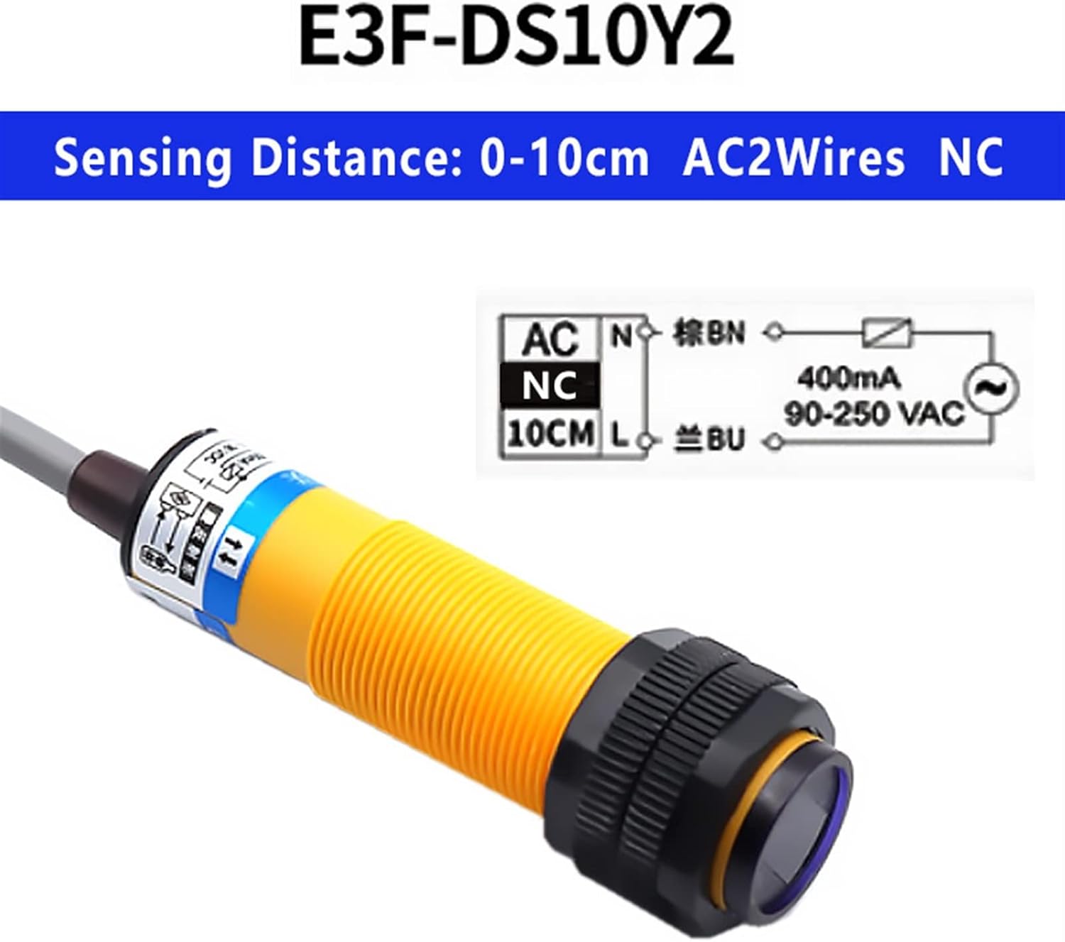 1PCS Diffuse Reflection Photoelectric Switch Infrared Sensor Proximity Switch E3F-DS10C4/B2/P1/P2/Y1/Y2 NPN PNP NO NC M18 0-10cm(E3F-DS10Y2 AC NC)