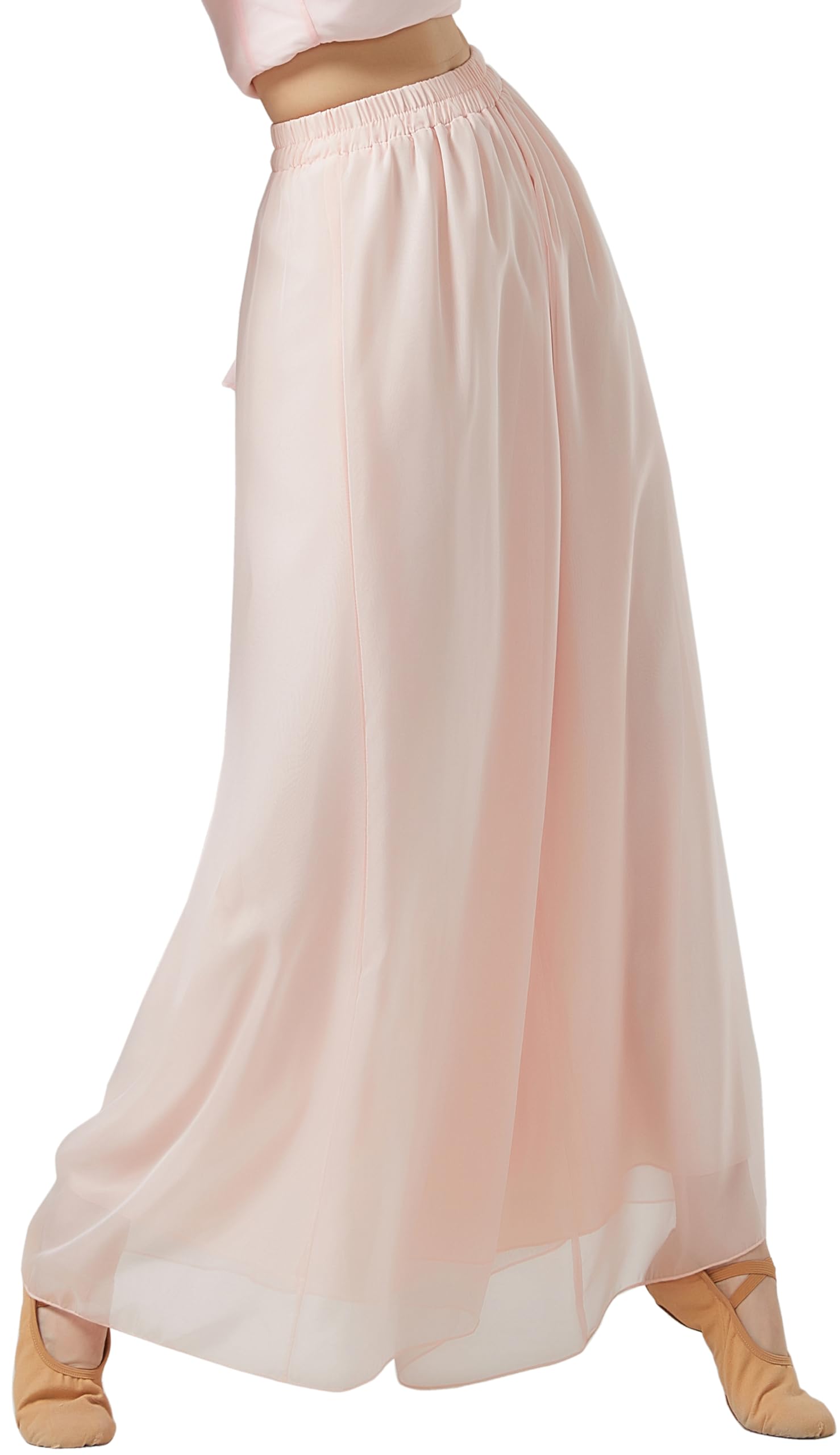 Angcoco Women's Pink Double Layer Wide Leg Pants Flowy High Waist Palazzo Trousers
