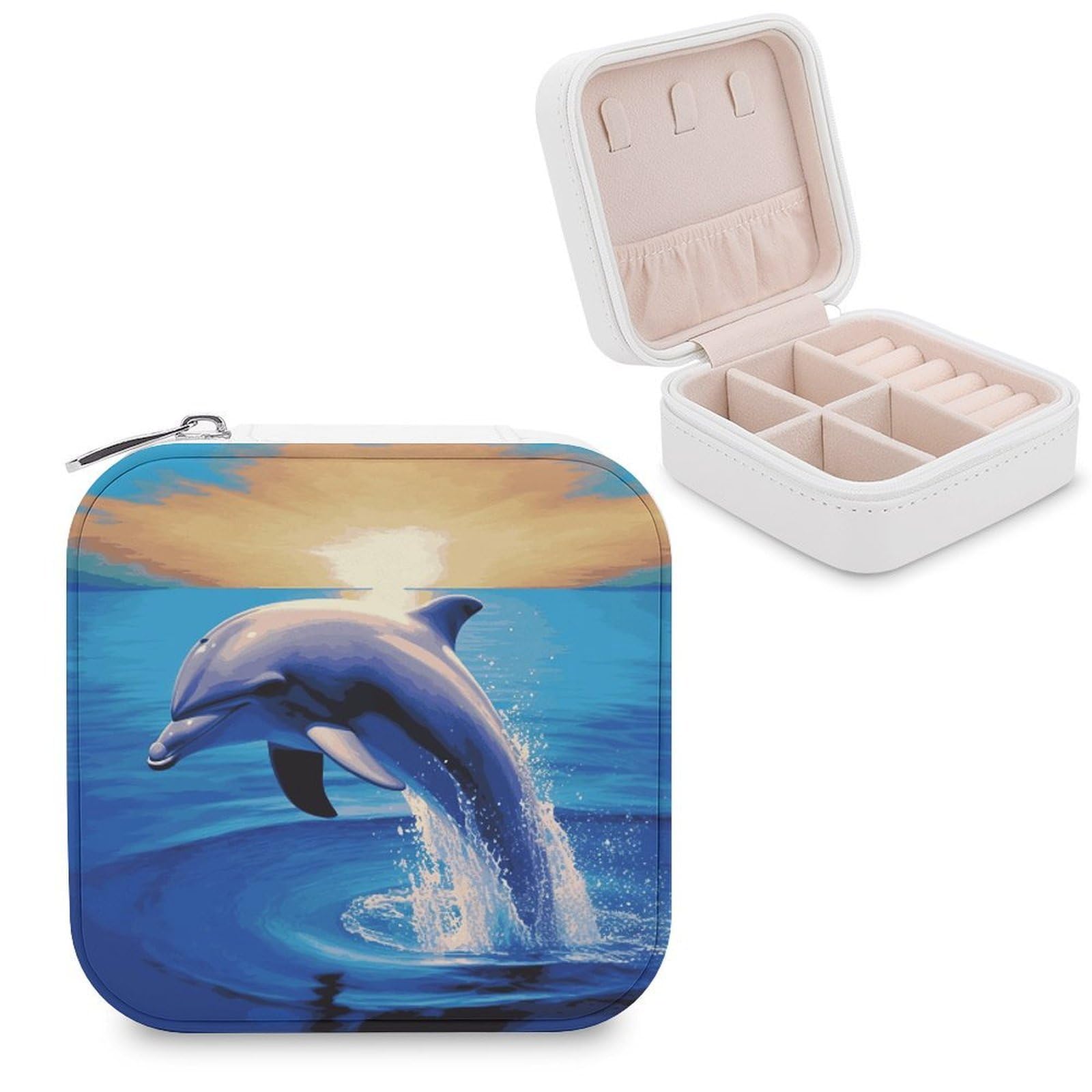 VstaDank Elegant Dolphin Jewelry Box Exquisite Leather Jewelry Organizer Portable Trinket Organizer Fashion Travel Jewelry Case for Rings Earrings Necklaces Unique Gifts for Women