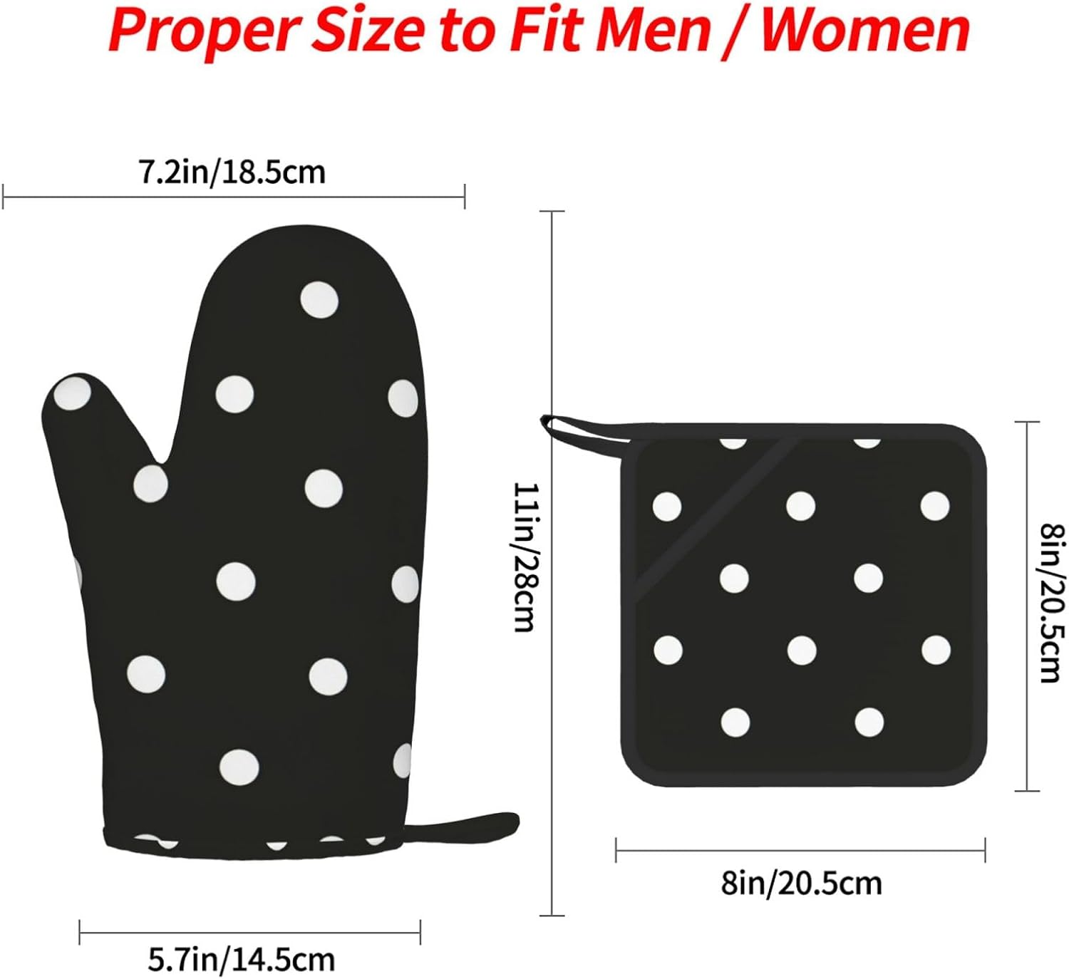 Black and White Polka Dot Oven Mitts and Pot Holders Set of 4 Heat Resistant Kitchen Gloves with Silicone Palm Hot Pads for Baking Cooking Grilling BBQ
