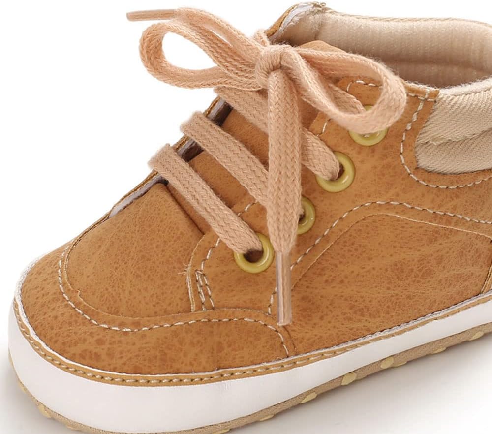 Sekantrol Baby Boys Girls First Walker Crib Newborn Shoes, Soft Rubber Sole Infant Sneakers Fashion High-Top Non-Slip Toddler Dress Moccasins Shoes 0-6 Months Infant 01-shaki image 6 of 6 B0BHD2Y827