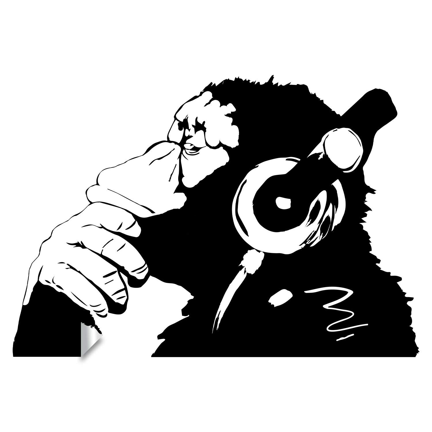 Banksy Thinking Monkey - Adesivo da parete in vinile con stampa dj impermeabile pensatore Smart Decal - Street Thought cuffie Music Think Stickers