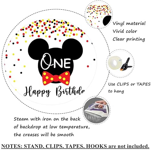 Miniatura 5 de Telón de fondo de ratón para niños diseño de lunares negros y rojos y dorados decoración de fiesta de feliz cumpleaños suministros de pancarta 5 x 3