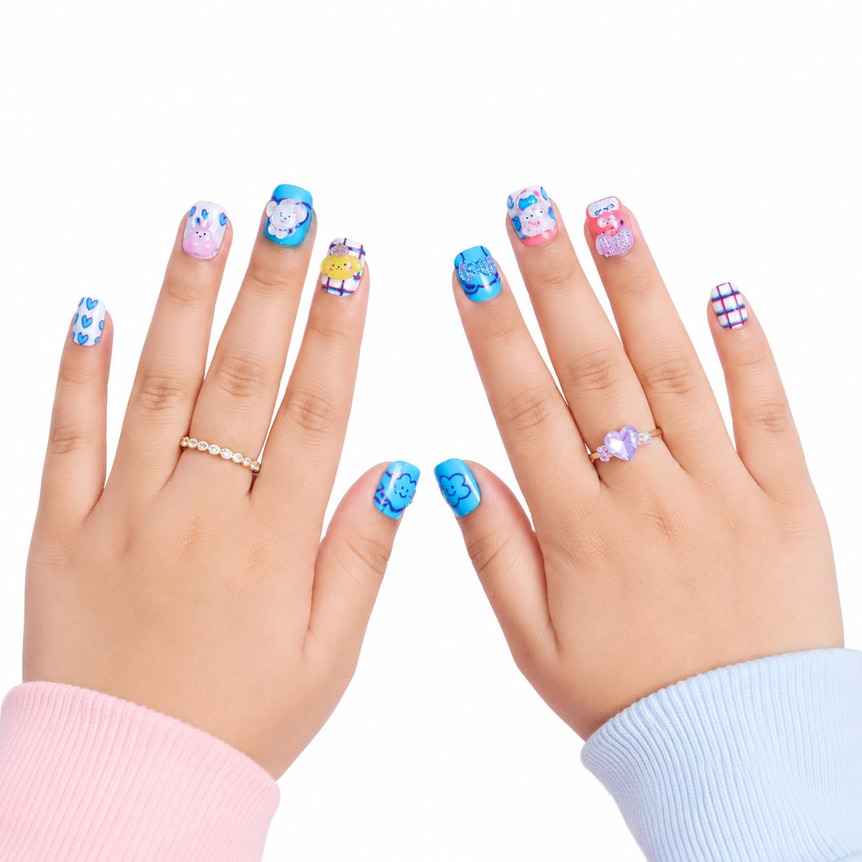 Beautiful & Cute 3D Press-On Nails Set of 12 Pieces for Kids & Adults | Cartoon & Lifestyle Design Artificial Nails | Multicolor Reusable Nail Art Tips | Easy Stick-On Fake Nails for Parties, Festivals & Daily (Design 17)