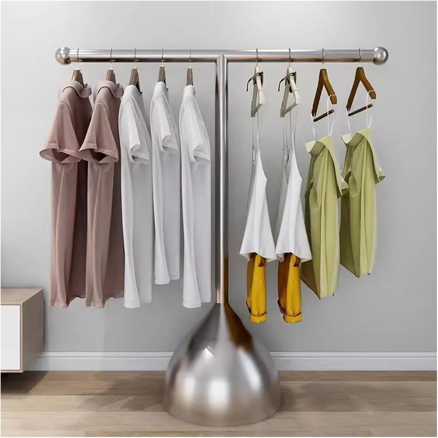YNBSHGAA Metal Pipe Freestanding Clothes Rail Garment Rack with T Shaped Display Floor Standing Clothing Rack for Boutiques and Bedrooms Silver,Silver-120x150cm