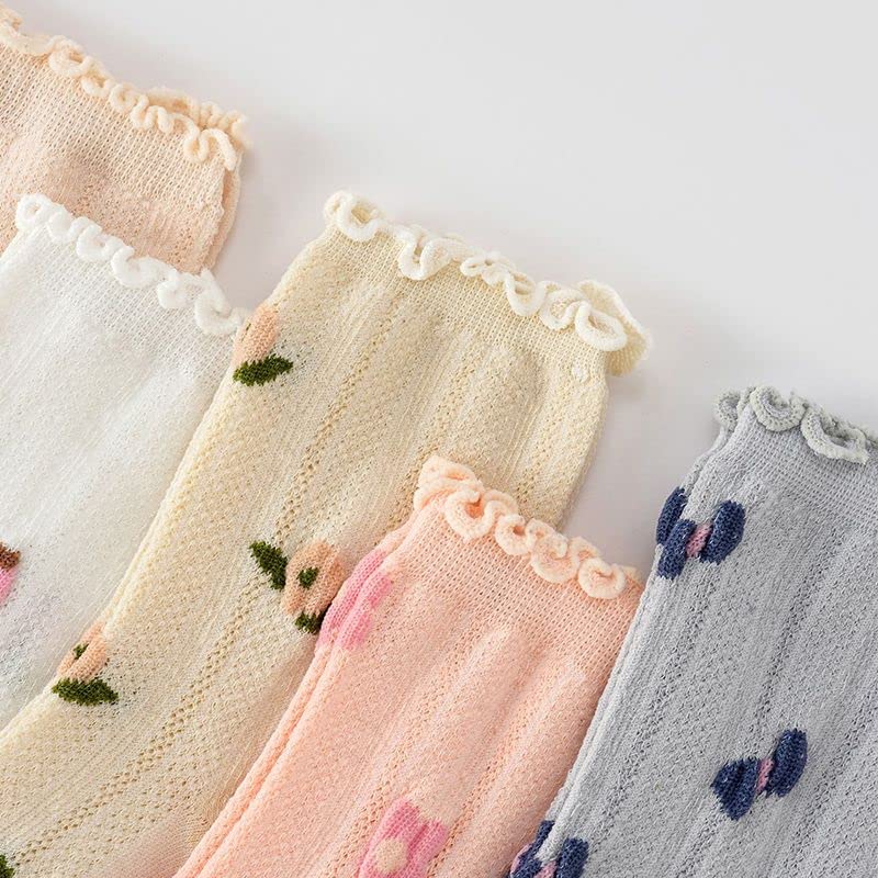 Cute Kawaii Multi Colored Floral Mesh Non-Binding Socks For Women, Size 5-8, Pack of 54