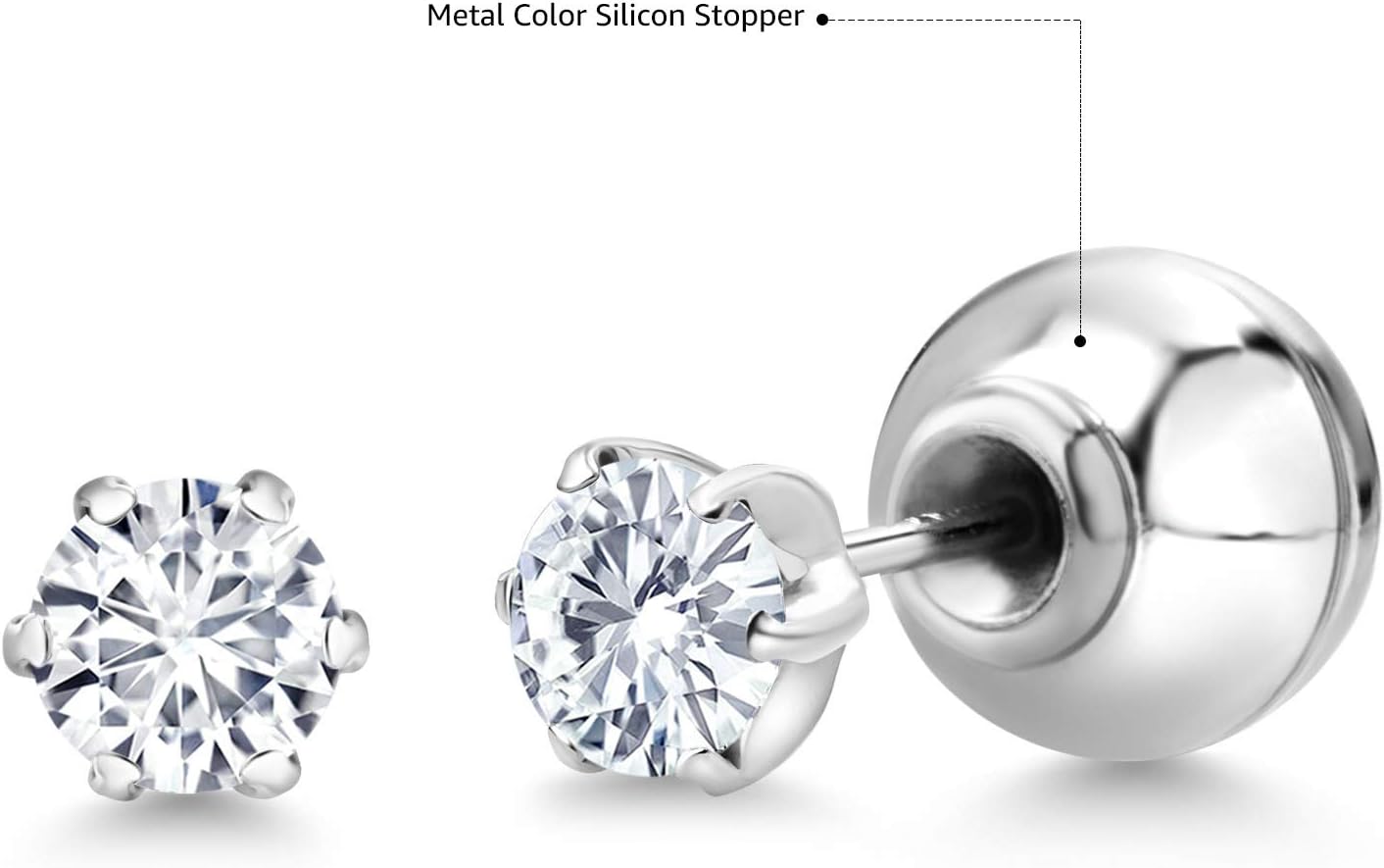 Gem Stone King Pure PT900 Platinum 900 Six Prong 4MM Round Gemstone Birthstone Stud Earrings For Women Men