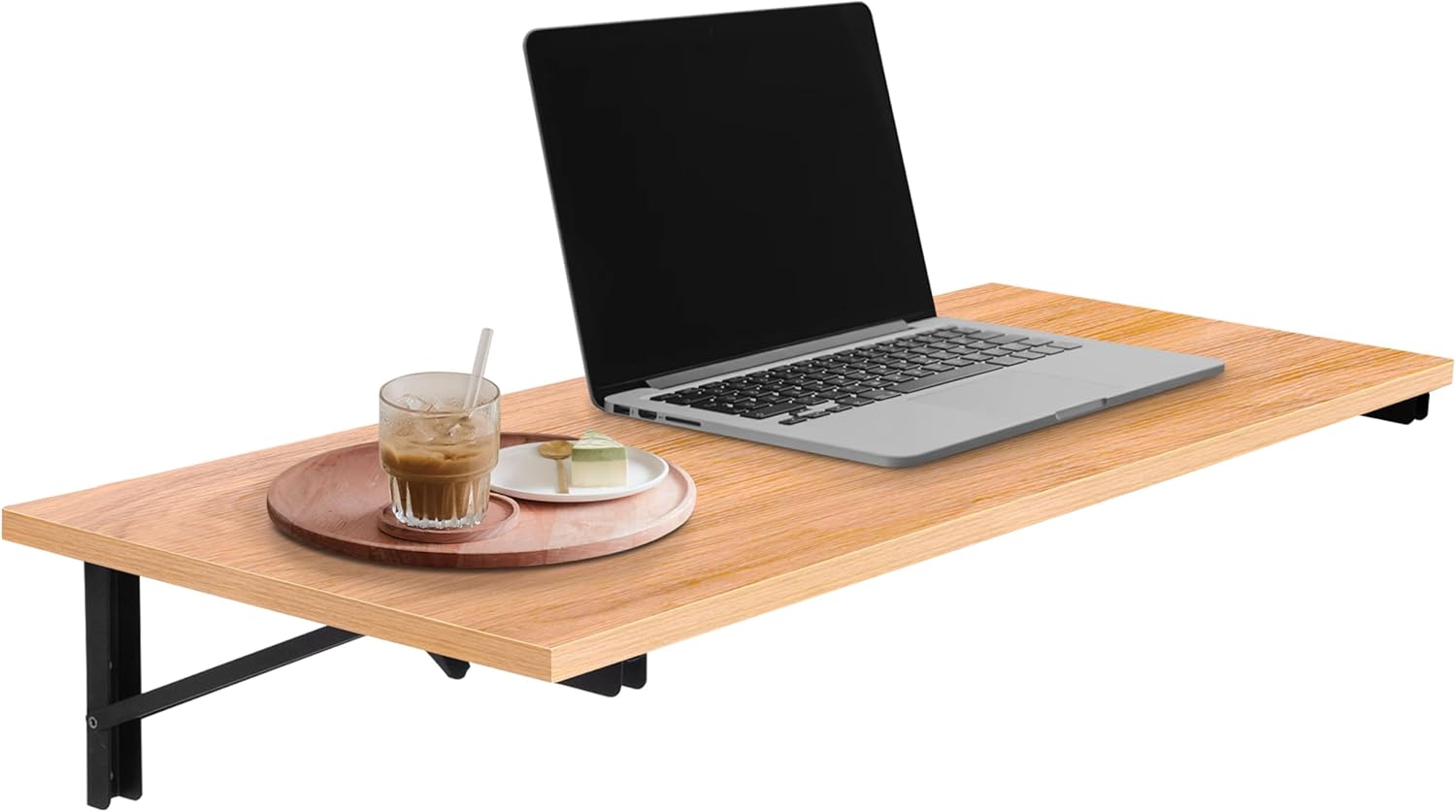 Ilyapa Wall Mounted Folding Table - 16x40 Wood Floating Desk for Wall, Laundry Folding Table - 1.5 inch Fold Down Wall Desk for Small Spaces, White Oak