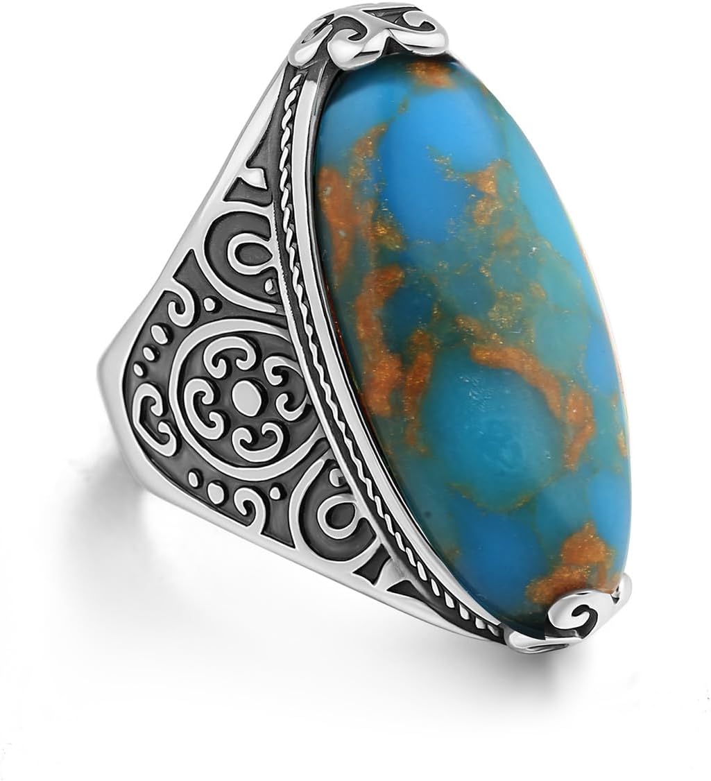 Copper Turquoise Rings for Women,Stainless Steel Vintage Statement Ring