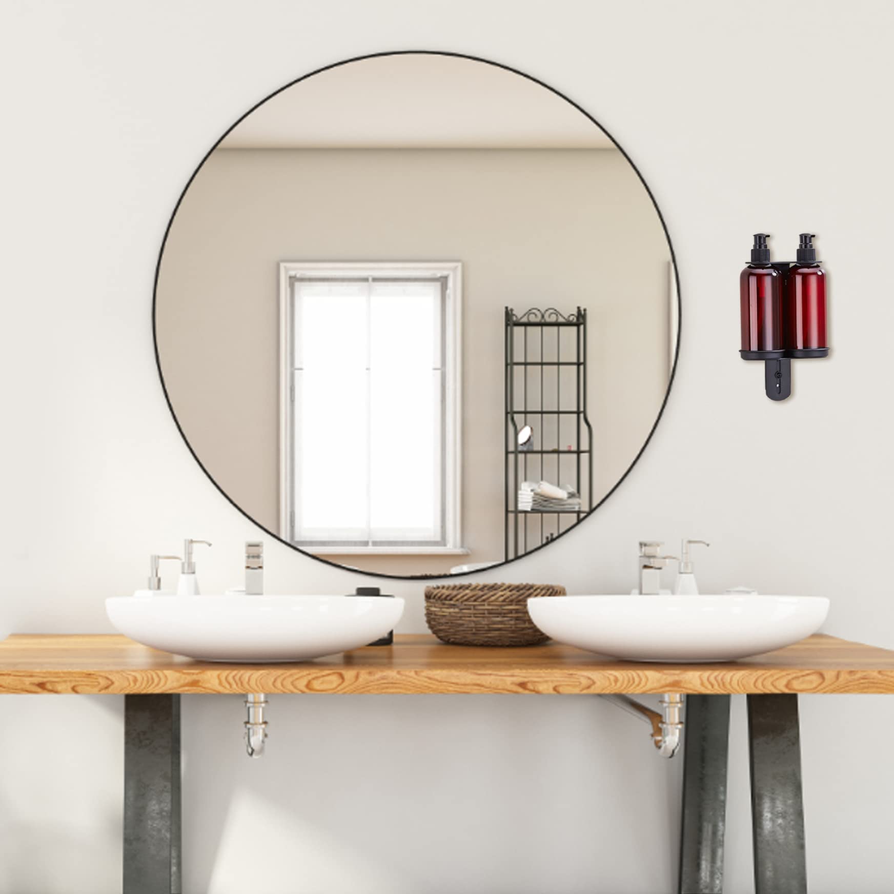 Soporte de Botella de Ducha Soporte de Botella de jabón montado en Pared para el Doble de 300 ml Dispensador Shampoo Ratch de Acero Inoxidable para Cocina del baño con Tornillos Negro