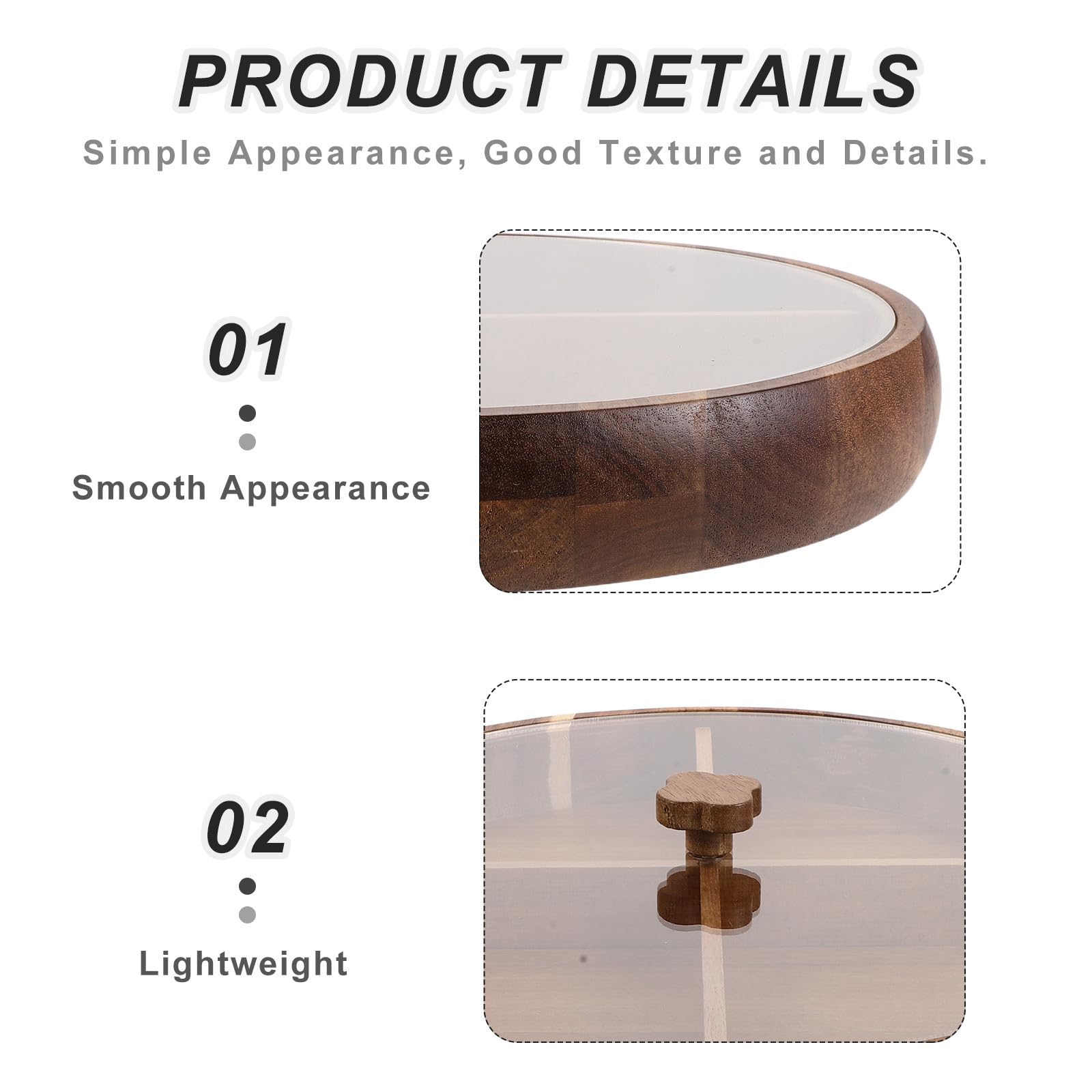 Abaodam Plateau de Service Rond en Bois avec Couvercle Transparent et Compartiments Multiples, Plateau Décoratif pour Fruits Secs et Fruits, pour Fêtes et Réceptions