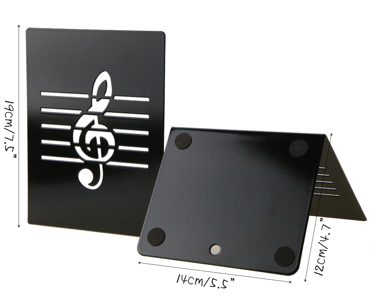 Unique Music Notes Book Stands Metal Bookends for Kids School Library Desk Study Home Office Decoration Gift(Black)