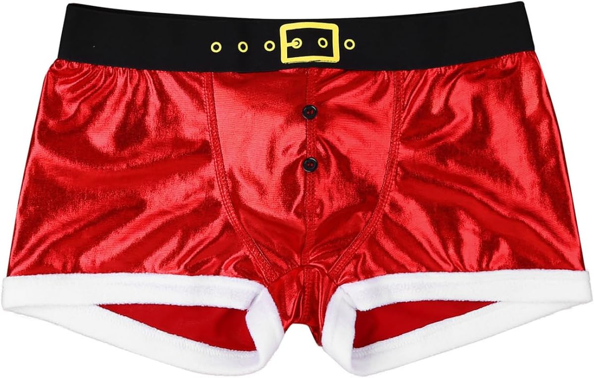 Mens Flannel Christmas Holiday Boxer Shorts Red Santa Briefs Sexy Novelty Costume Underwear