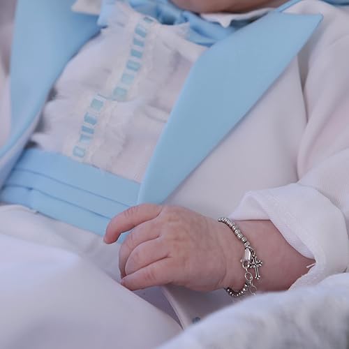 Miniatura 4 de Pulsera personalizada de cruz de bautizo para novia con dije inicial para niños en plata de ley, Plata Esterlina Cristal, Circonita cúbica