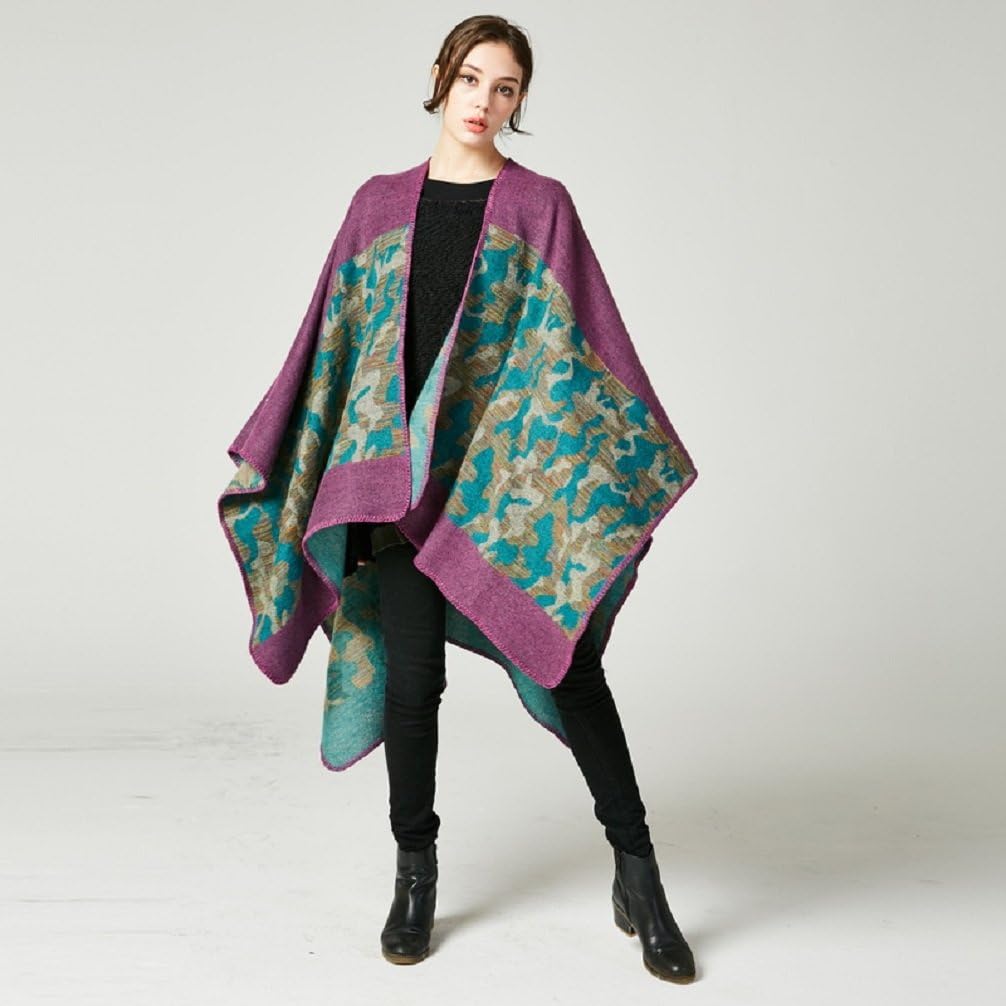 Bakerdani Women's Winter Wrap Blanket Poncho Cape Shawl Cardigans Sweater Coat - Image 3