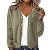 ZOCANIA Womens Sweater Button Down Long Sleeve Cardigan Sweaters for Women V Neck Solid Color Lightweight Cardigans