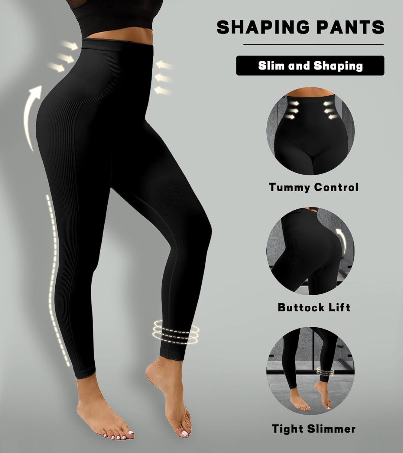High Waist Shapewear Leggings for Women Tummy Control Leggings Pants Ankle Length - Image 2